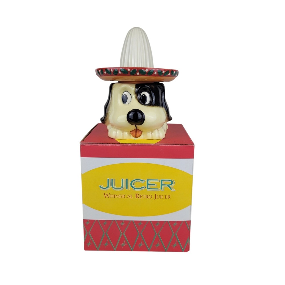 Whimsical Retro Ceramic Dog Sombrero Citrus Juicer Manual Reamer Vintage Style